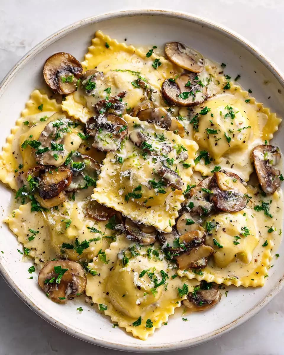 Mushroom Ravioli with Creamy Mushroom Sauce