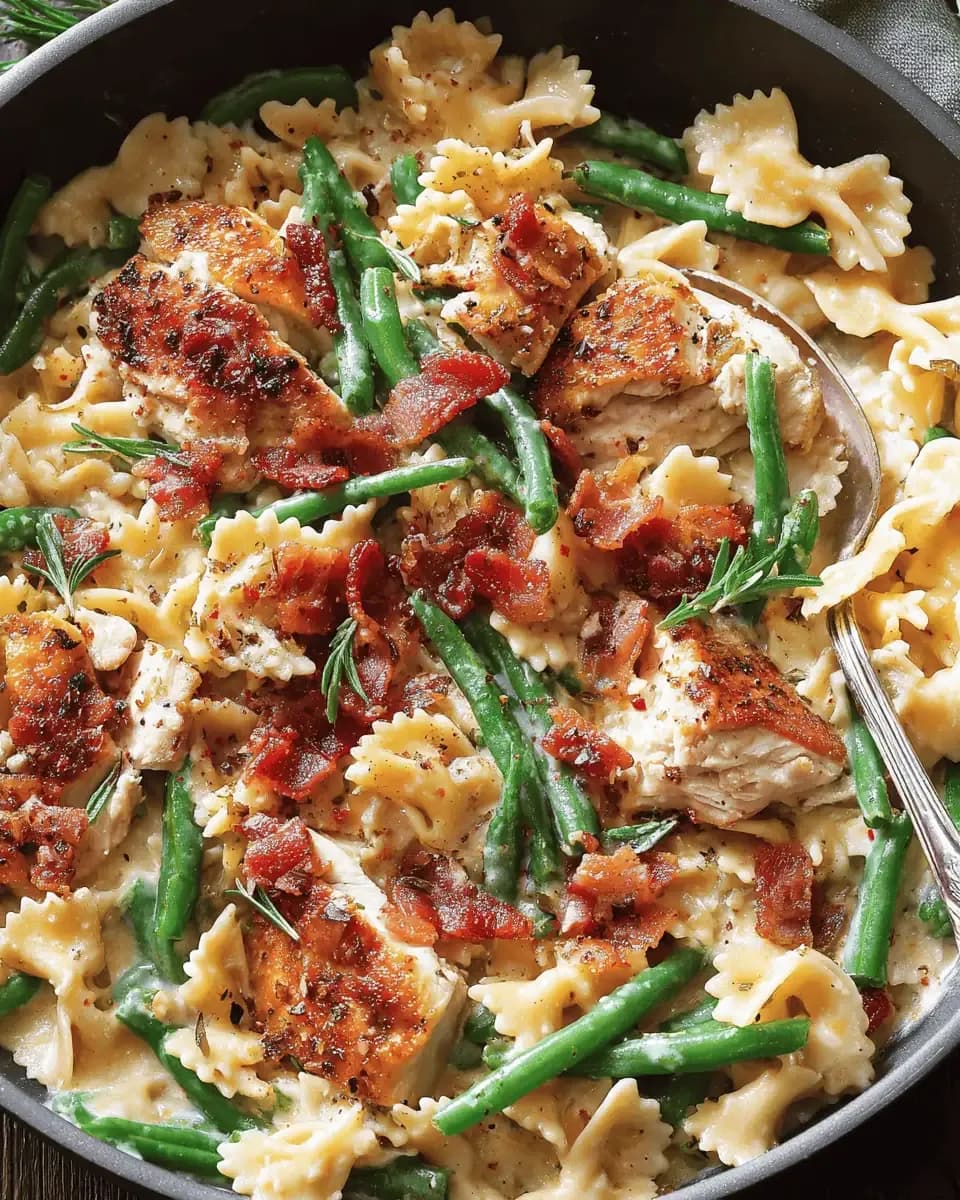 Creamy Chicken Pasta with Green Beans and Bacon