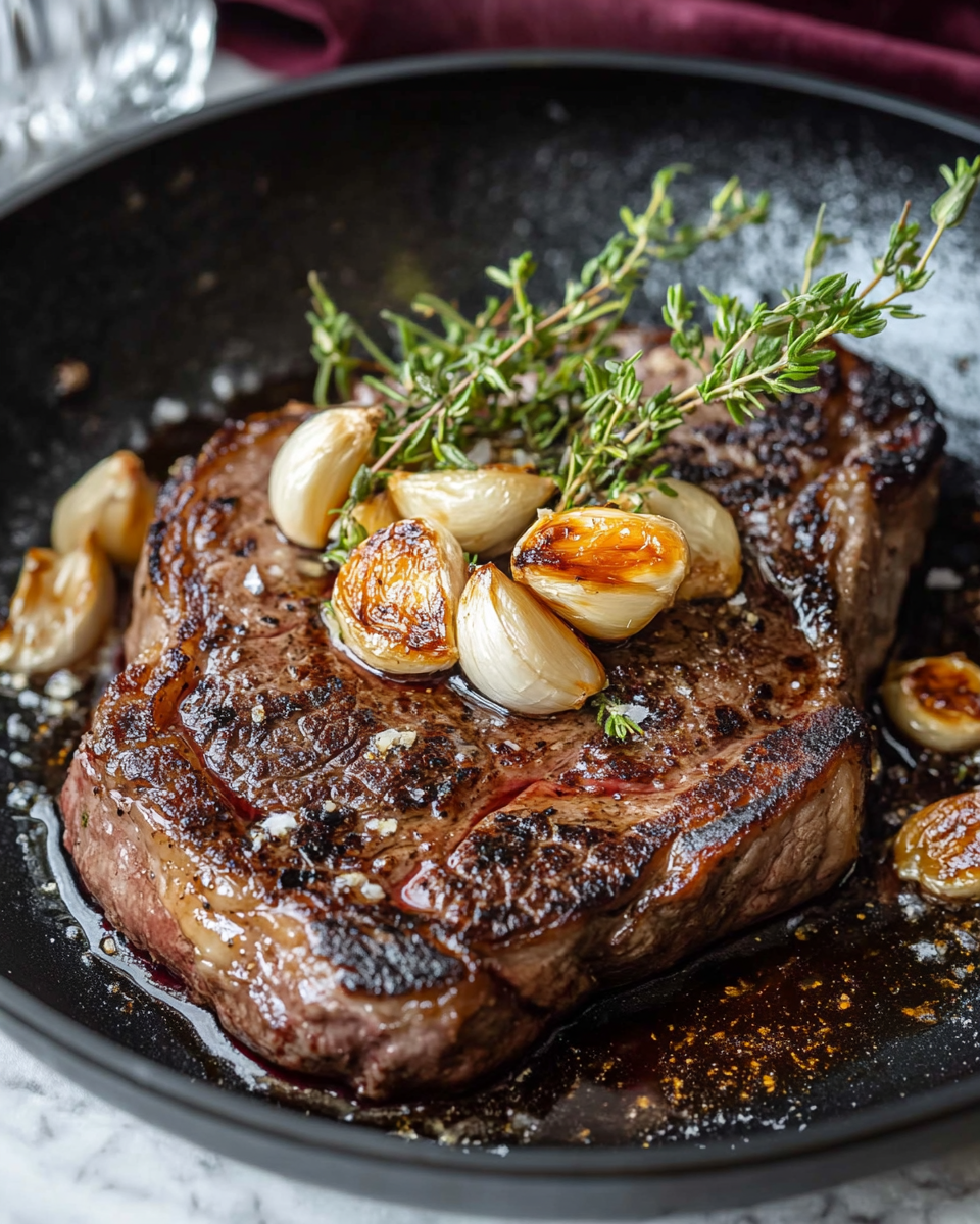 ribeye steak s česnekem