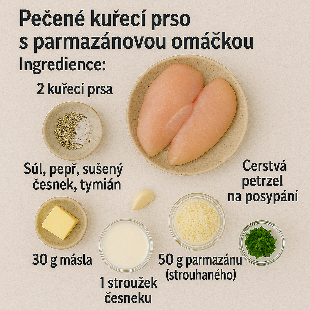 Šťavnatá pečená kuřecí prsa s krémovou parmazánovou omáčkou