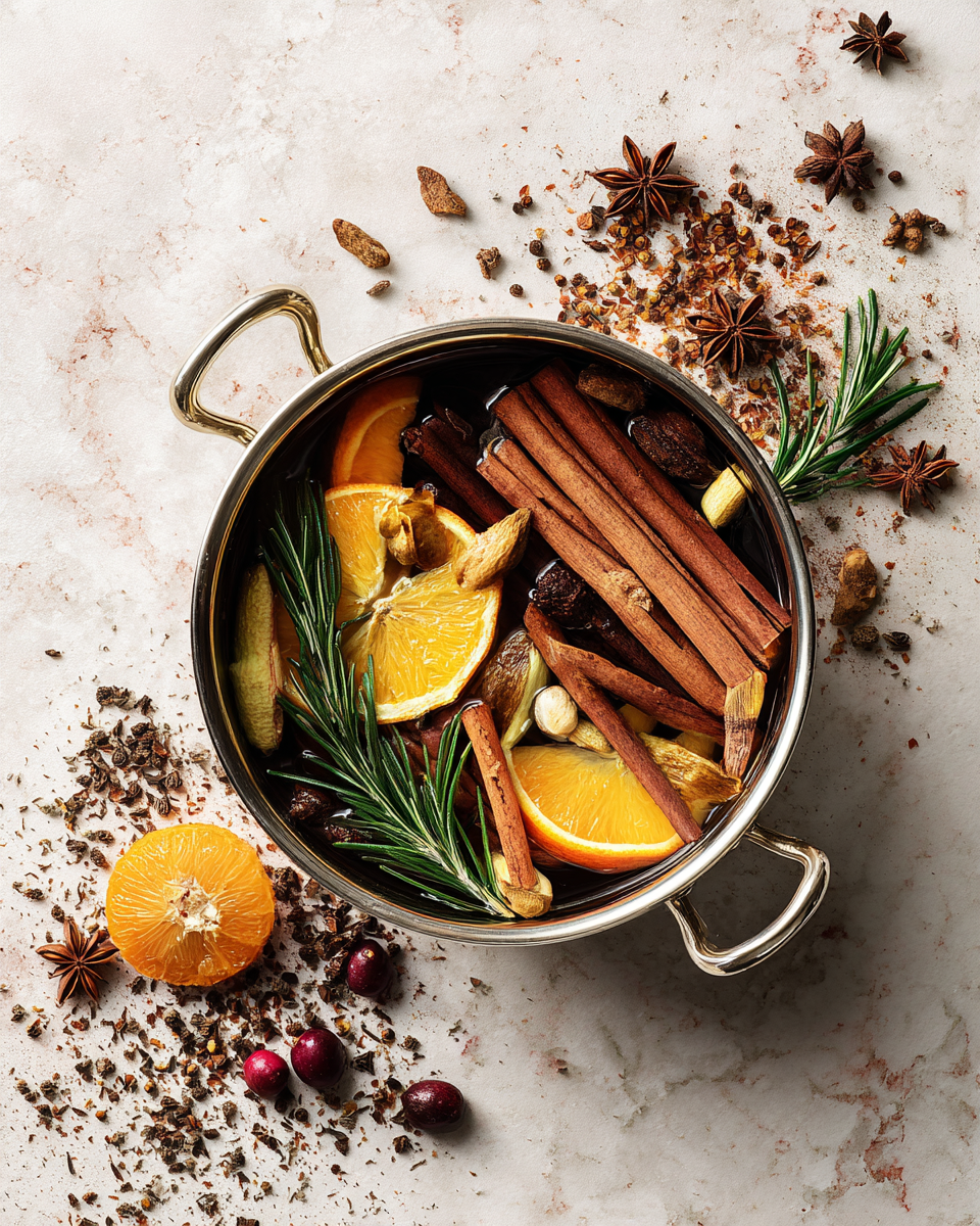 Vánoční potpourri s kořením jako skořice a hřebíček pro útulný domov