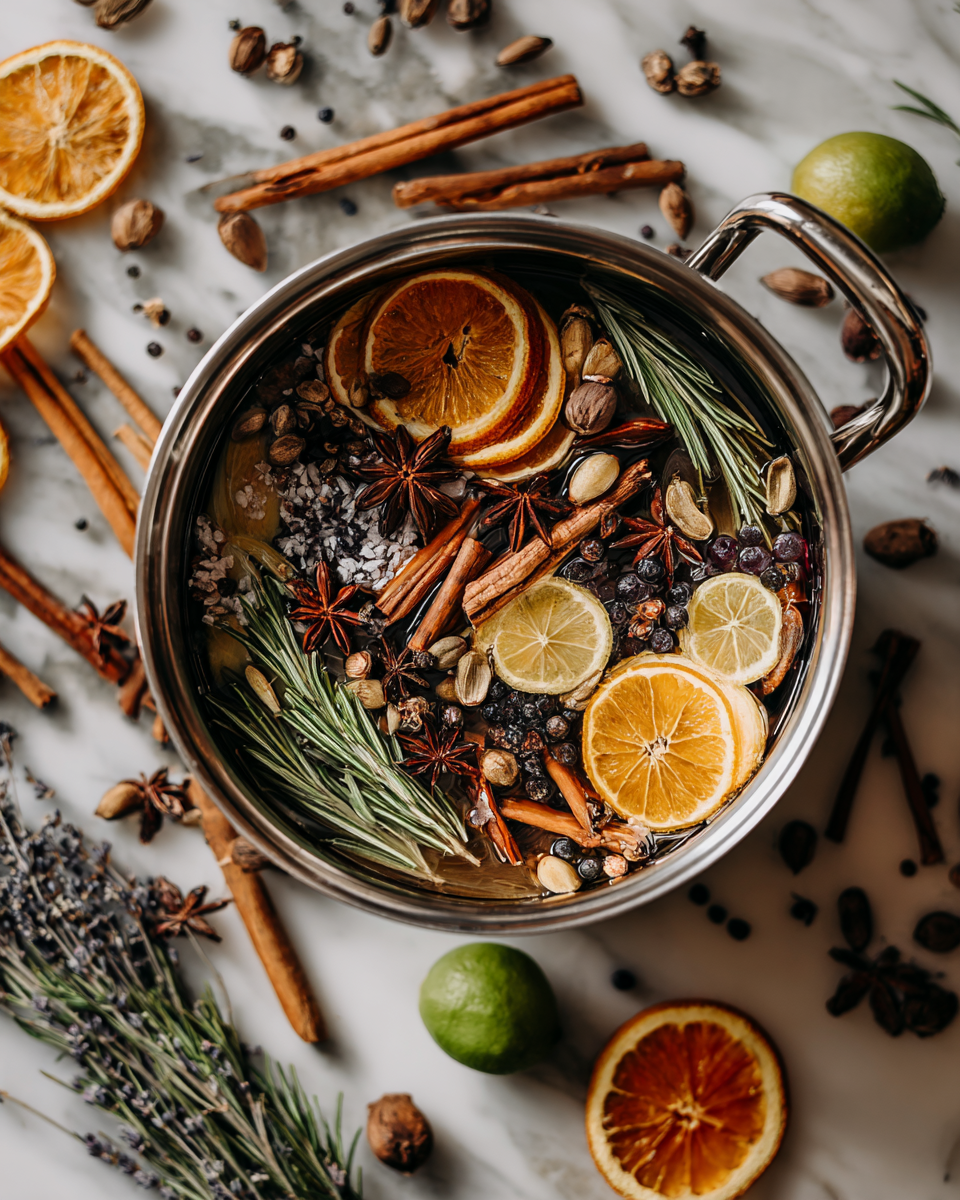 Vánoční potpourri s kořením jako skořice a hřebíček pro útulný domov