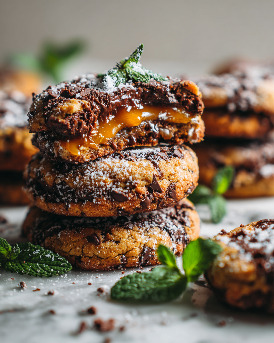 Kakaové sušenky s karamelovým překvapením, perfektní pro podzim a Vánoce.