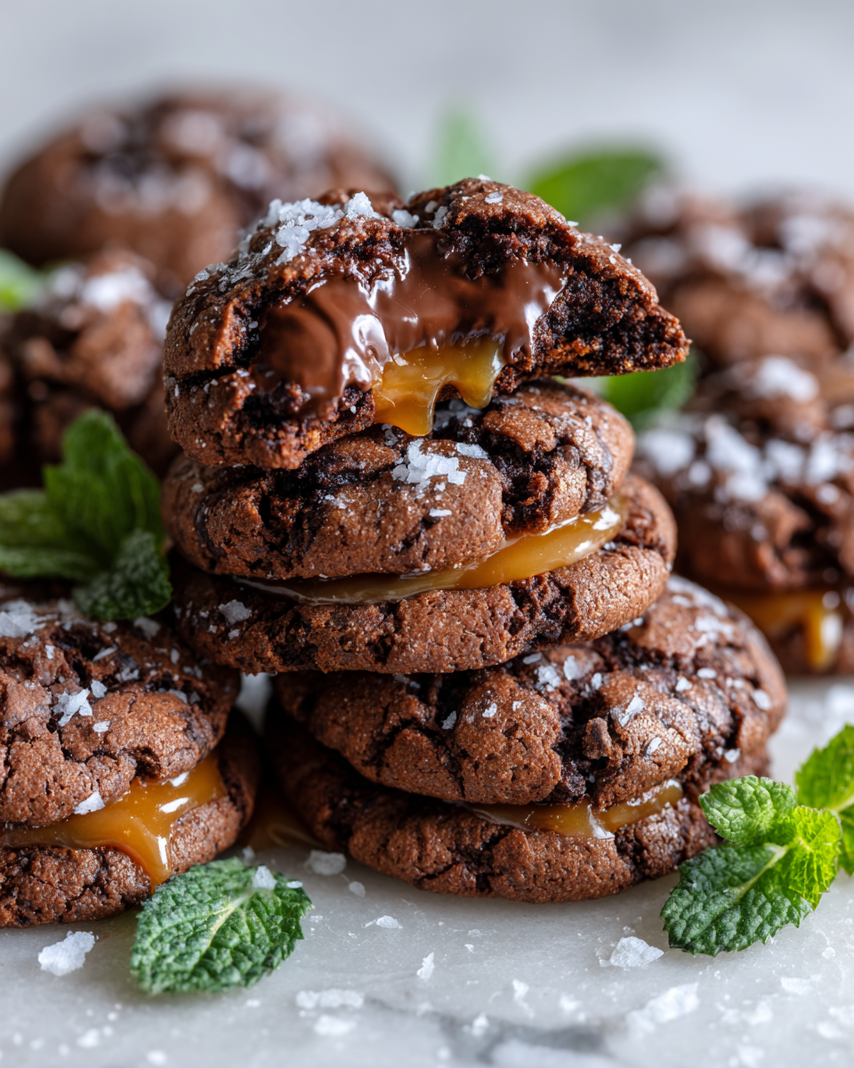 Kakaové sušenky s karamelovým překvapením, perfektní pro podzim a Vánoce.