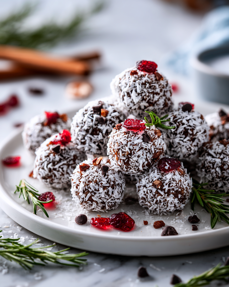 No-Bake Vánoční Zázraky: rychlý a chutný recept na vánoční sladkost bez pečení, plný kokosové chuti a tmavé čokolády.