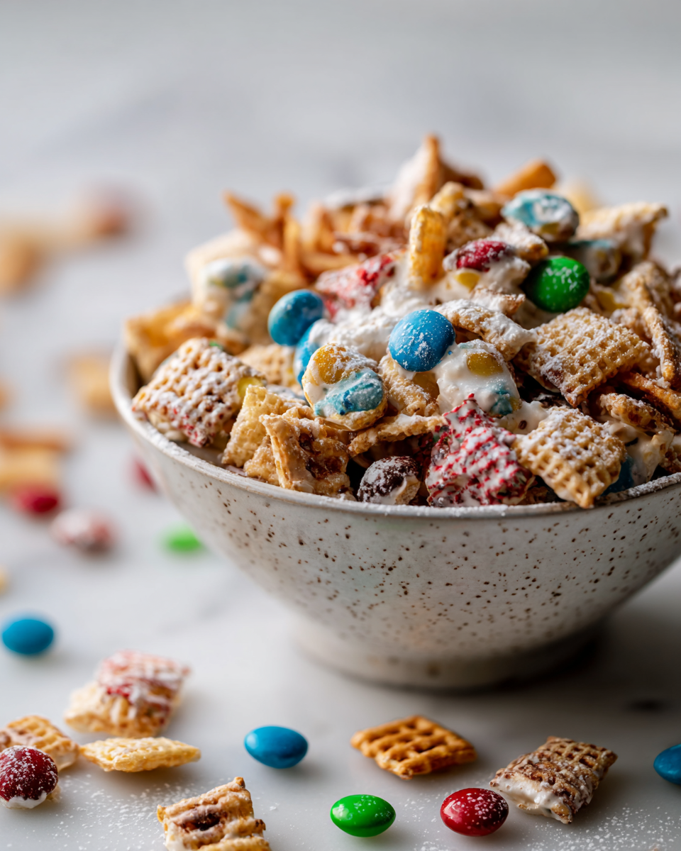 Reindeer Chow recept - lahodné sladké a slané občerstvení pro zimní večery, ideální pro rodinné setkání.