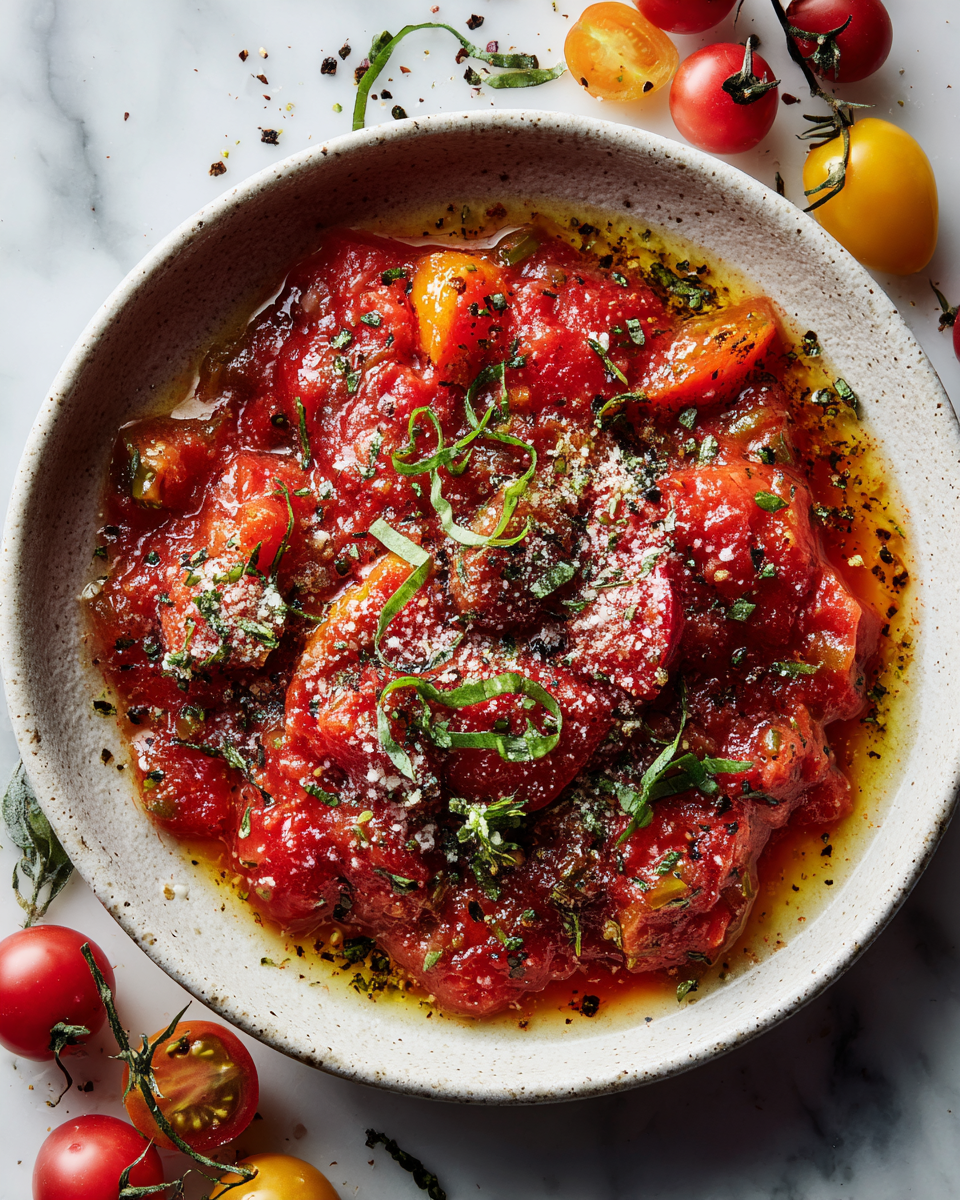 Rychlá domácí rajčatová omáčka s čerstvými ingrediencemi, ideální pro rodinné večeře.