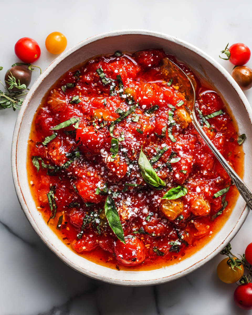 Rychlá domácí rajčatová omáčka s čerstvými ingrediencemi, ideální pro rodinné večeře.