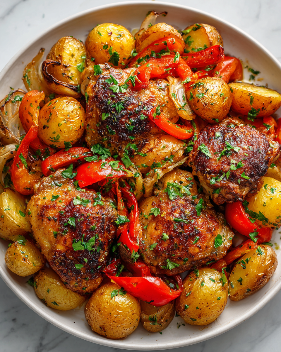 Rychlé a chutné pečené kuře s bramborami a zeleninou, ideální na rodinné večeře, zdravé a snadné vaření v jednom plechu.