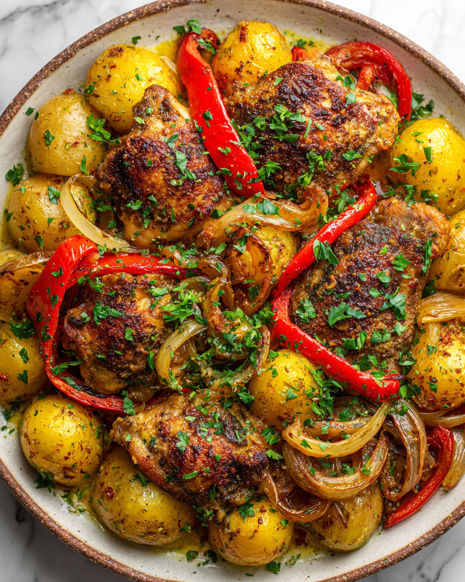 Rychlé a chutné pečené kuře s bramborami a zeleninou, ideální na rodinné večeře, zdravé a snadné vaření v jednom plechu.