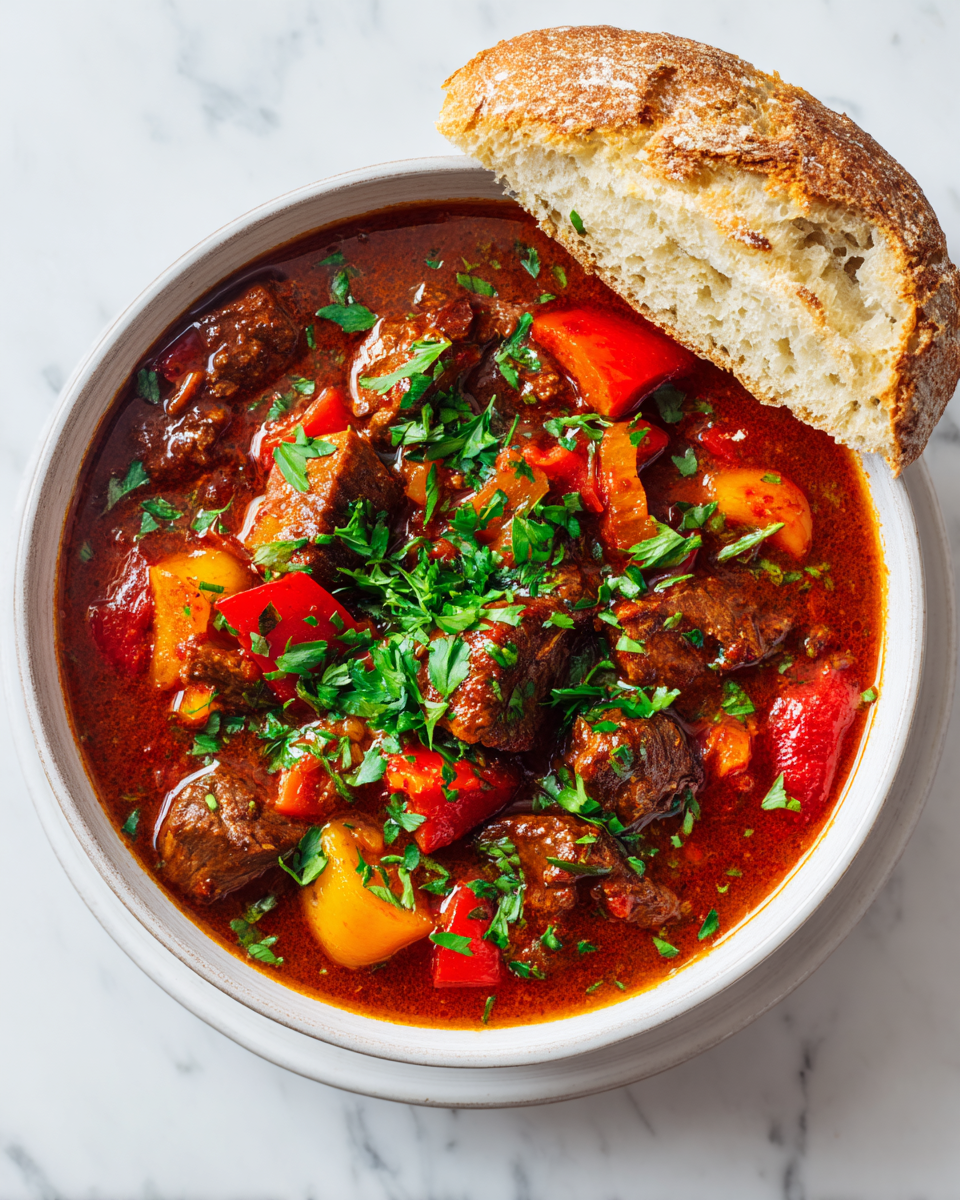 Rychlý a chutný goulash vařený v Instant Potu, ideální pro rodinné večeře.