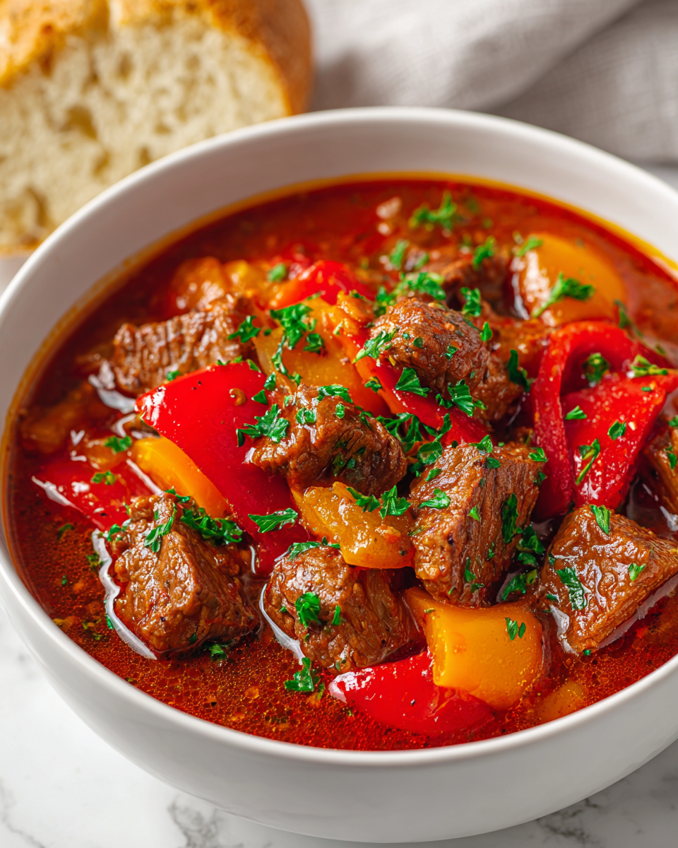 Rychlý a chutný goulash vařený v Instant Potu, ideální pro rodinné večeře.