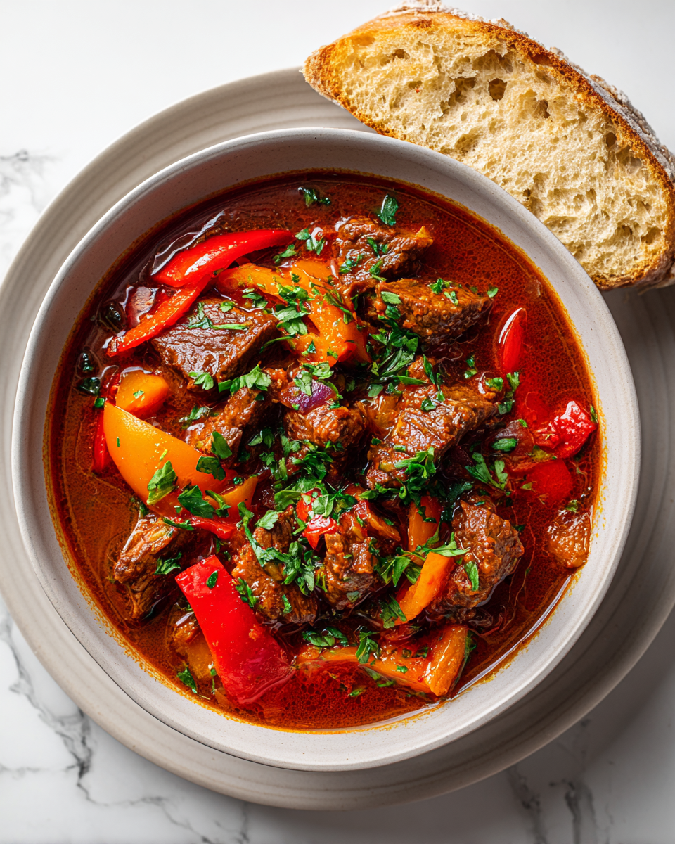 Rychlý a chutný goulash vařený v Instant Potu, ideální pro rodinné večeře.