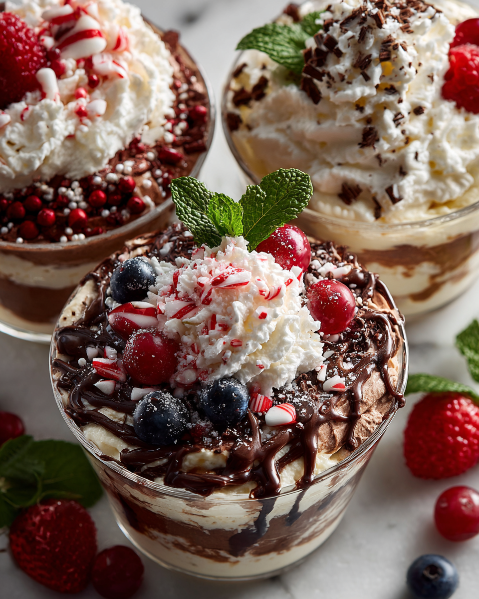 Lahodné vánoční dezerty s Cool Whip a pudinkem prezentované v elegantní skleněné míse.