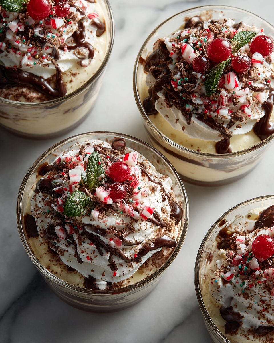 Lahodné vánoční dezerty s Cool Whip a pudinkem prezentované v elegantní skleněné míse.
