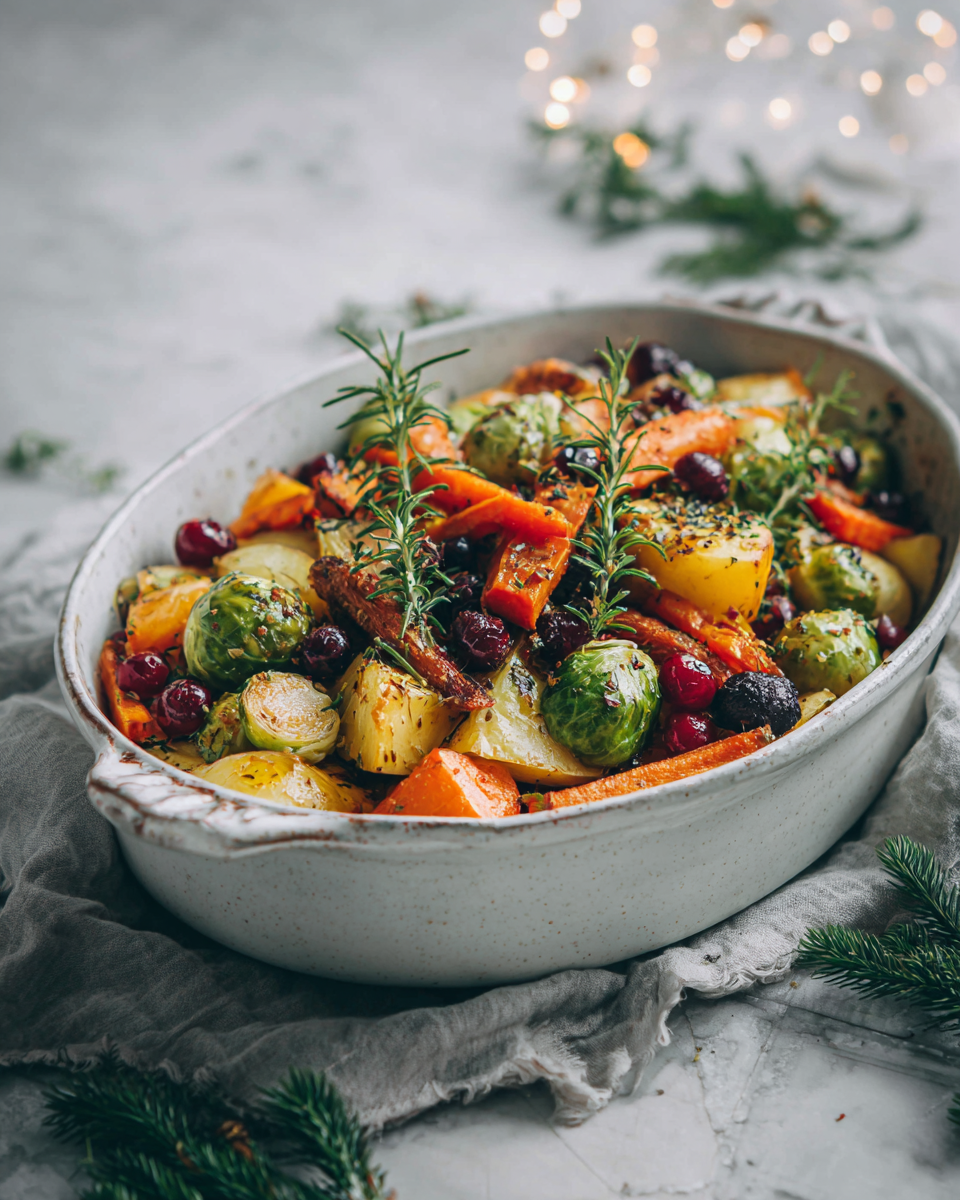 Pečená zelenina jako příloha na vánoční stůl s brambory a kapustou