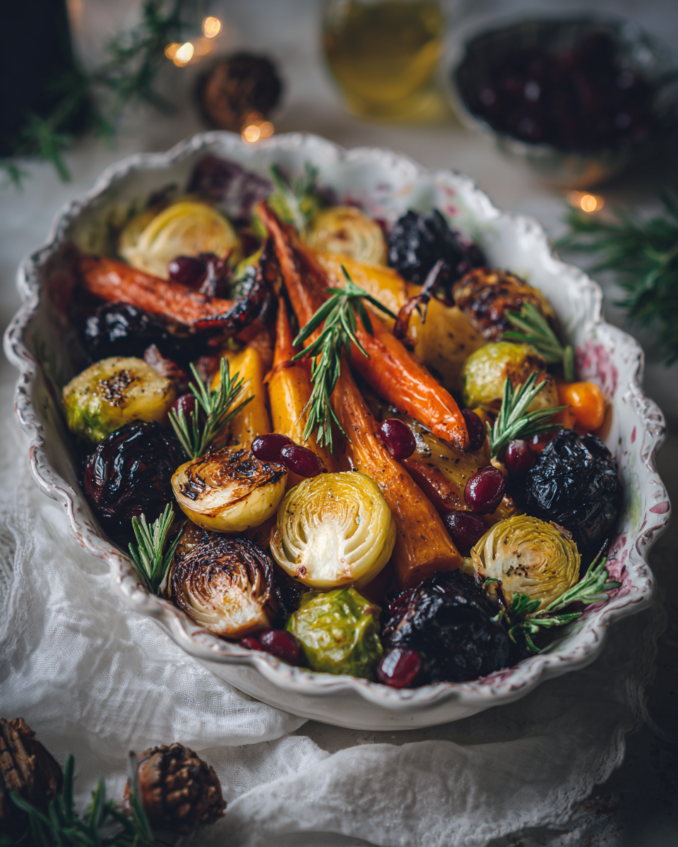 Pečená zelenina jako příloha na vánoční stůl s brambory a kapustou