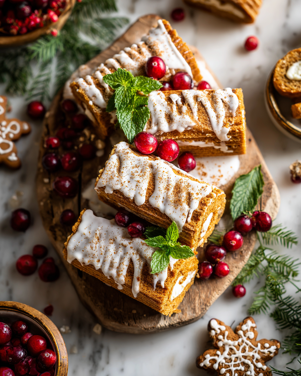 Vánoční perníkové sušenky a trdelník na svátečním stole.