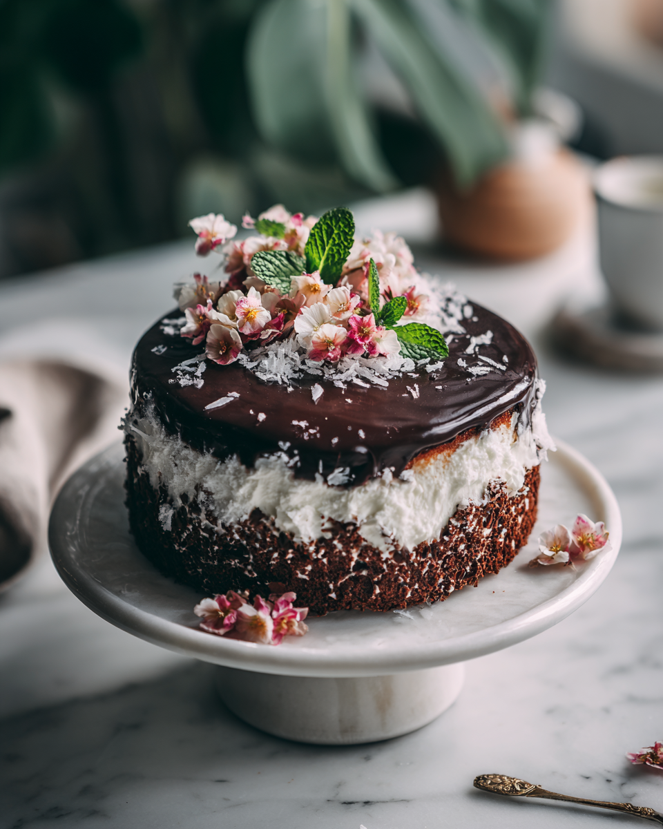 Vánoční dezert s peprmintem, krémová náplň a čokoládový korpus, Příprava: rychlý, vhodný na sváteční stůl