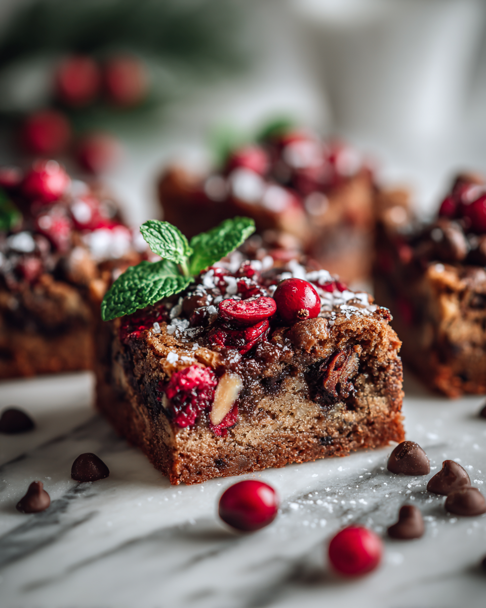 Recept na slavnostní barové sušenky s čokoládovými kousky a sušeným ovocem, ideální na Vánoce.