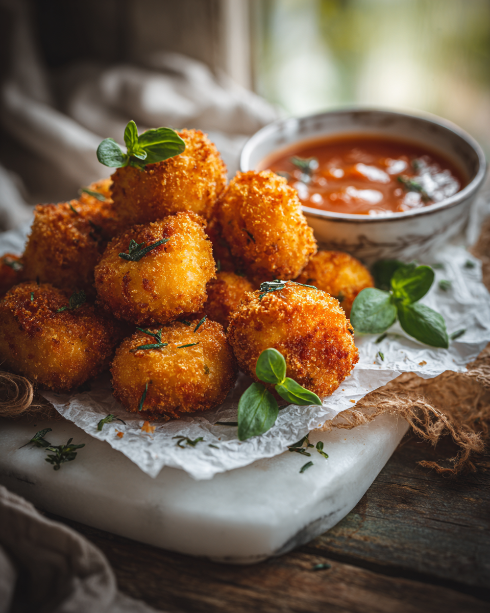 Křupavé předkrmy z horkovzdušné fritézy s mozzarellou a cuketou, ideální pro podzimní slavnosti.