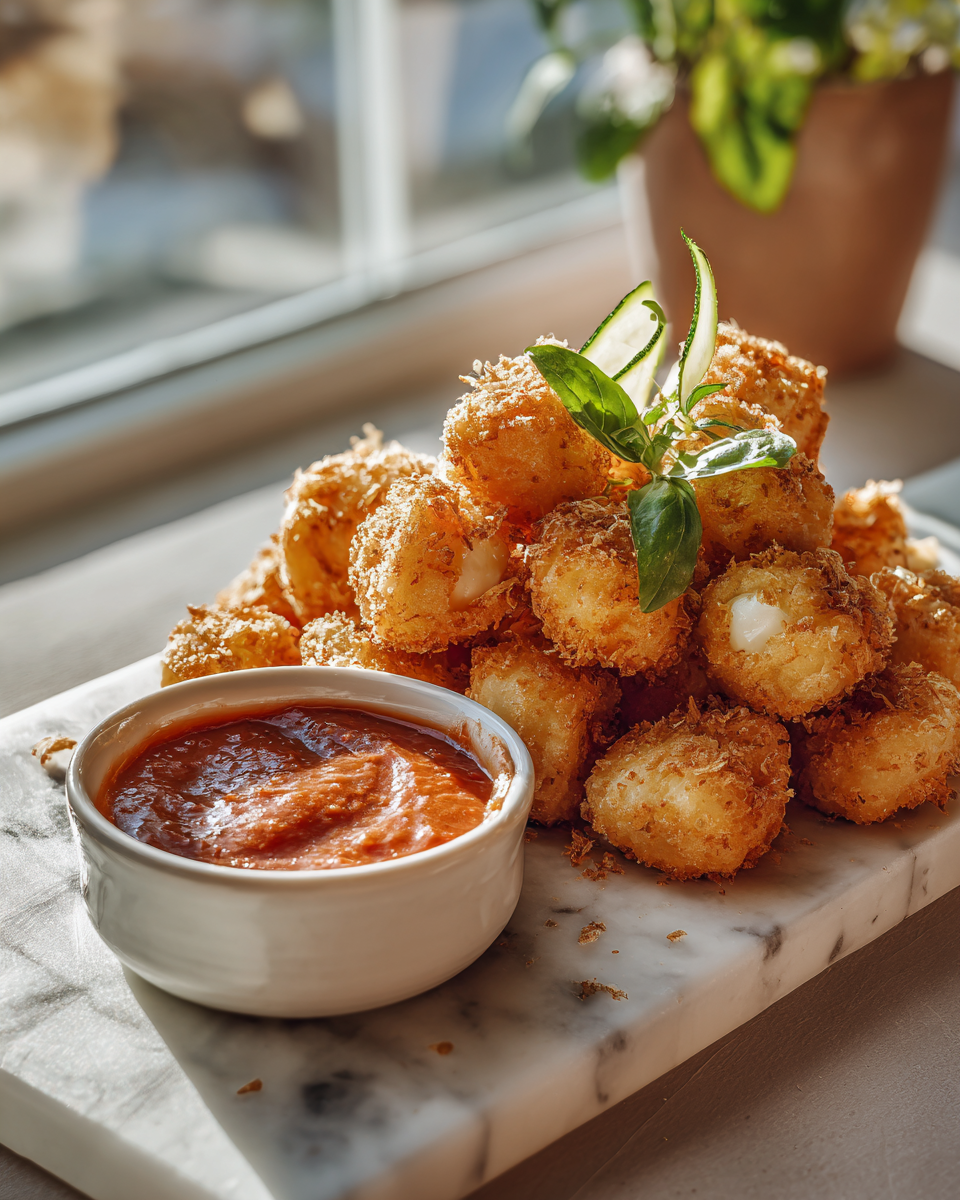 Křupavé předkrmy z horkovzdušné fritézy s mozzarellou a cuketou, ideální pro podzimní slavnosti.