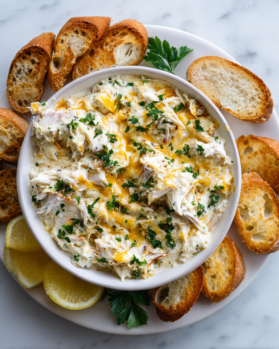 Krémový krabí dip servírovaný s krekry - ideální předkrm na večírek