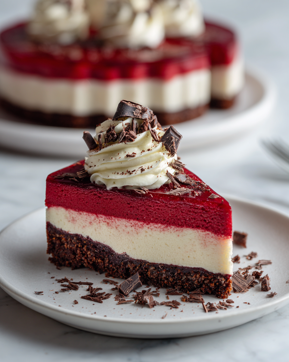 Jednoduchý červený sametový cheesecake bez pečení, ideální pro sváteční chvíle.