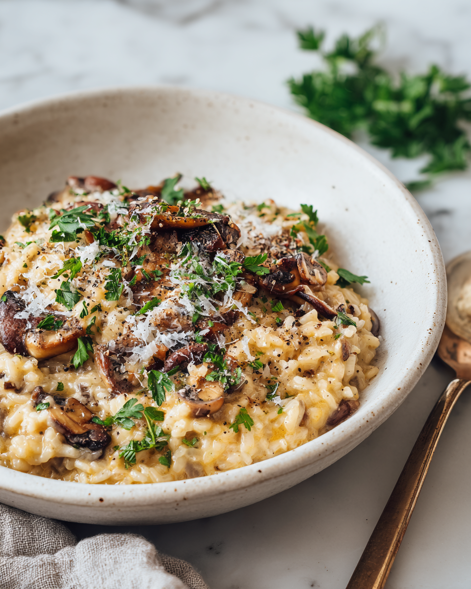 Jednoduché houbové risotto z jedné pánve, ideální na podzimní večeři.