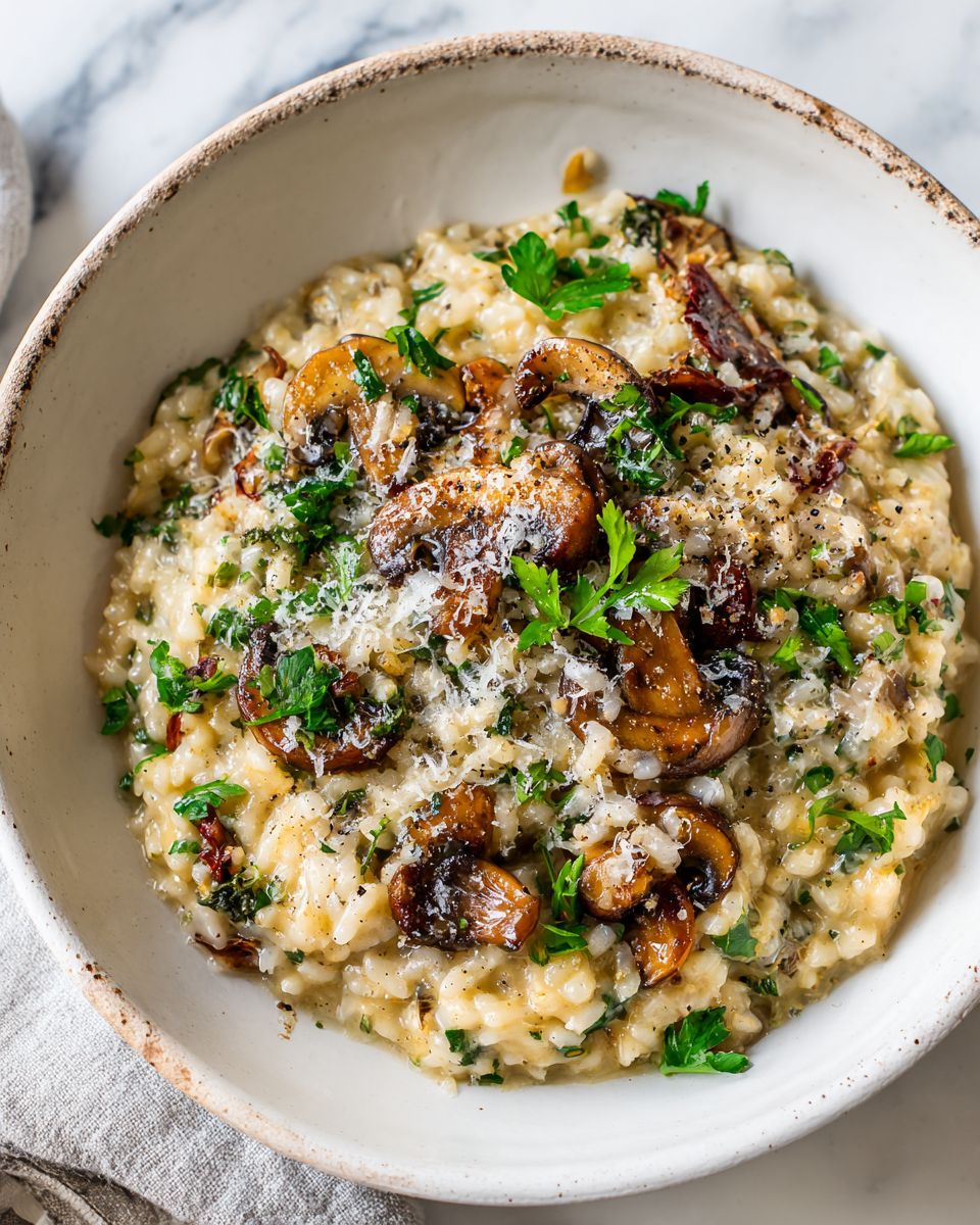 Jednoduché houbové risotto z jedné pánve, ideální na podzimní večeři.