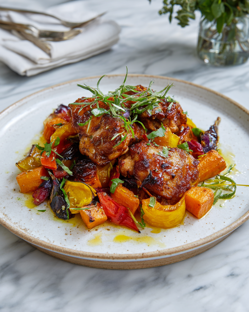 Rychlá večeře pro rodinu připravená v horkovzdušné fritéze s čerstvou zeleninou a křupavým masem.