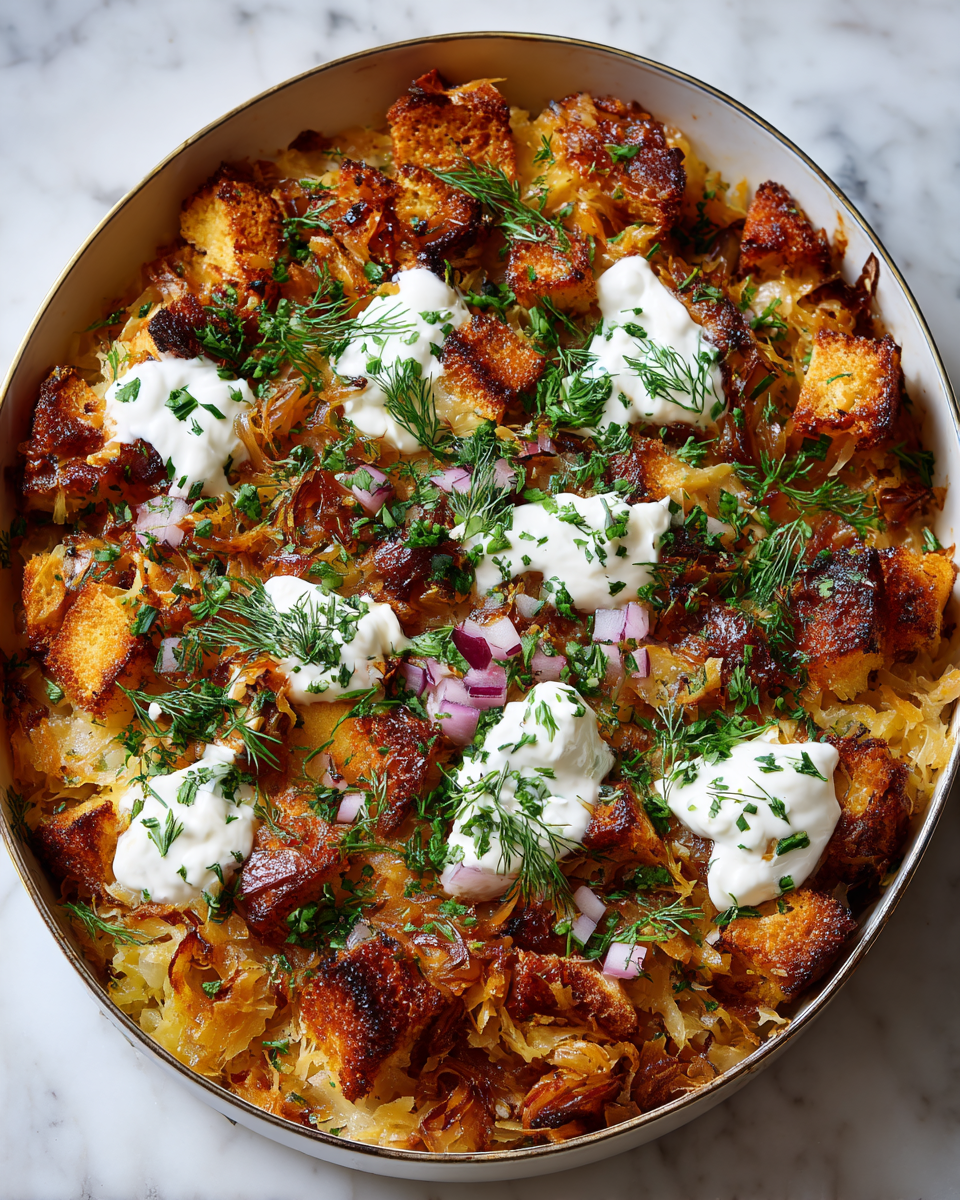 Vintage novoroční přílohy s kysaným zelím, domácím chlebem a smetanou