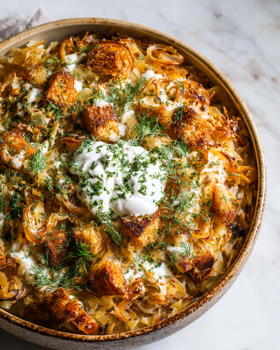 Vintage novoroční přílohy s kysaným zelím, domácím chlebem a smetanou