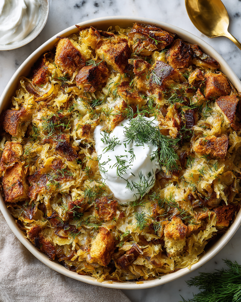 Vintage novoroční přílohy s kysaným zelím, domácím chlebem a smetanou