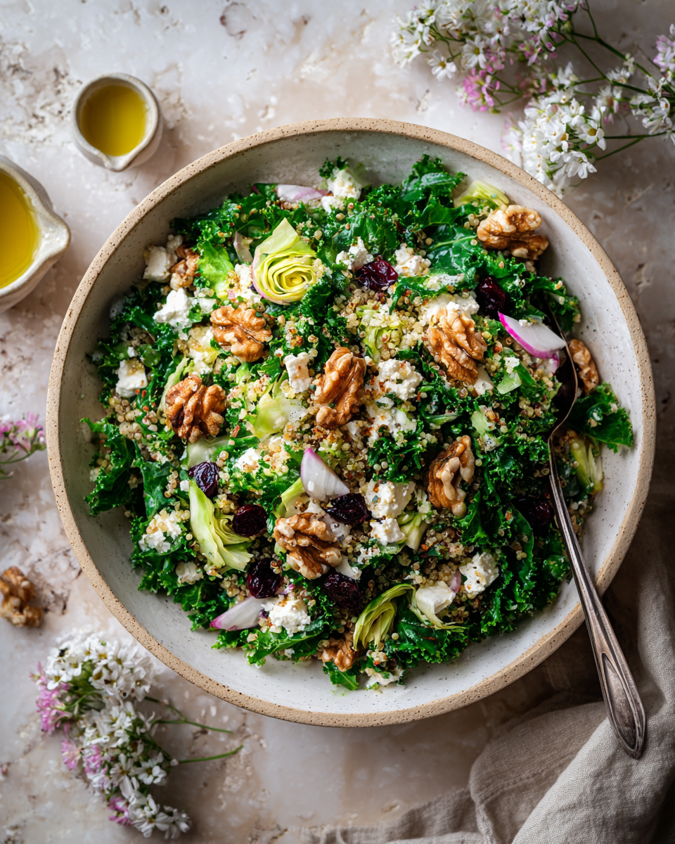 Barevný a zdravý festivalní salát z kapusty a quinoi, ideální pro rodinné oslavy, bohatý na bílkoviny a živiny.