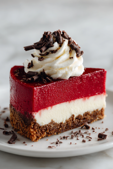 Jednoduchý červený sametový cheesecake bez pečení, ideální pro sváteční chvíle.