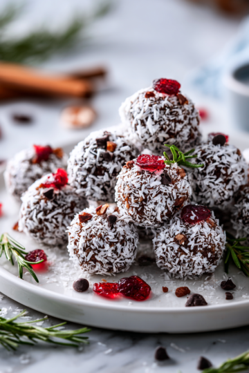 No-Bake Vánoční Zázraky: rychlý a chutný recept na vánoční sladkost bez pečení, plný kokosové chuti a tmavé čokolády.