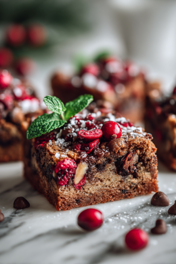 Recept na slavnostní barové sušenky s čokoládovými kousky a sušeným ovocem, ideální na Vánoce.