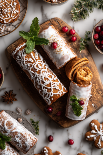 Vánoční perníkové sušenky a trdelník na svátečním stole.