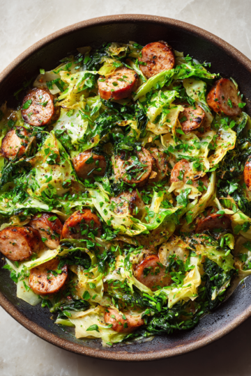 Útulné zelí s klobásou, ideální na zimní večery, vydatné jídlo plné chuti, které zahřeje.