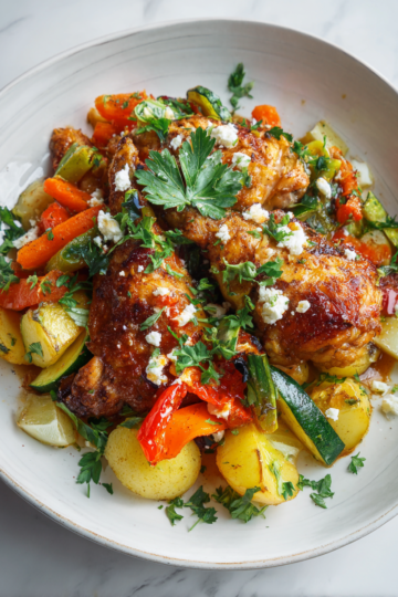 Pečené kuře se sezónním zeleninovým mixem a feta sýrem