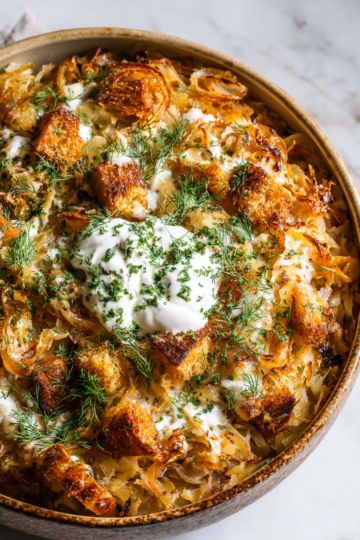 Vintage novoroční přílohy s kysaným zelím, domácím chlebem a smetanou