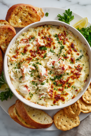 Krémový krabí dip servírovaný s krekry - ideální předkrm na večírek