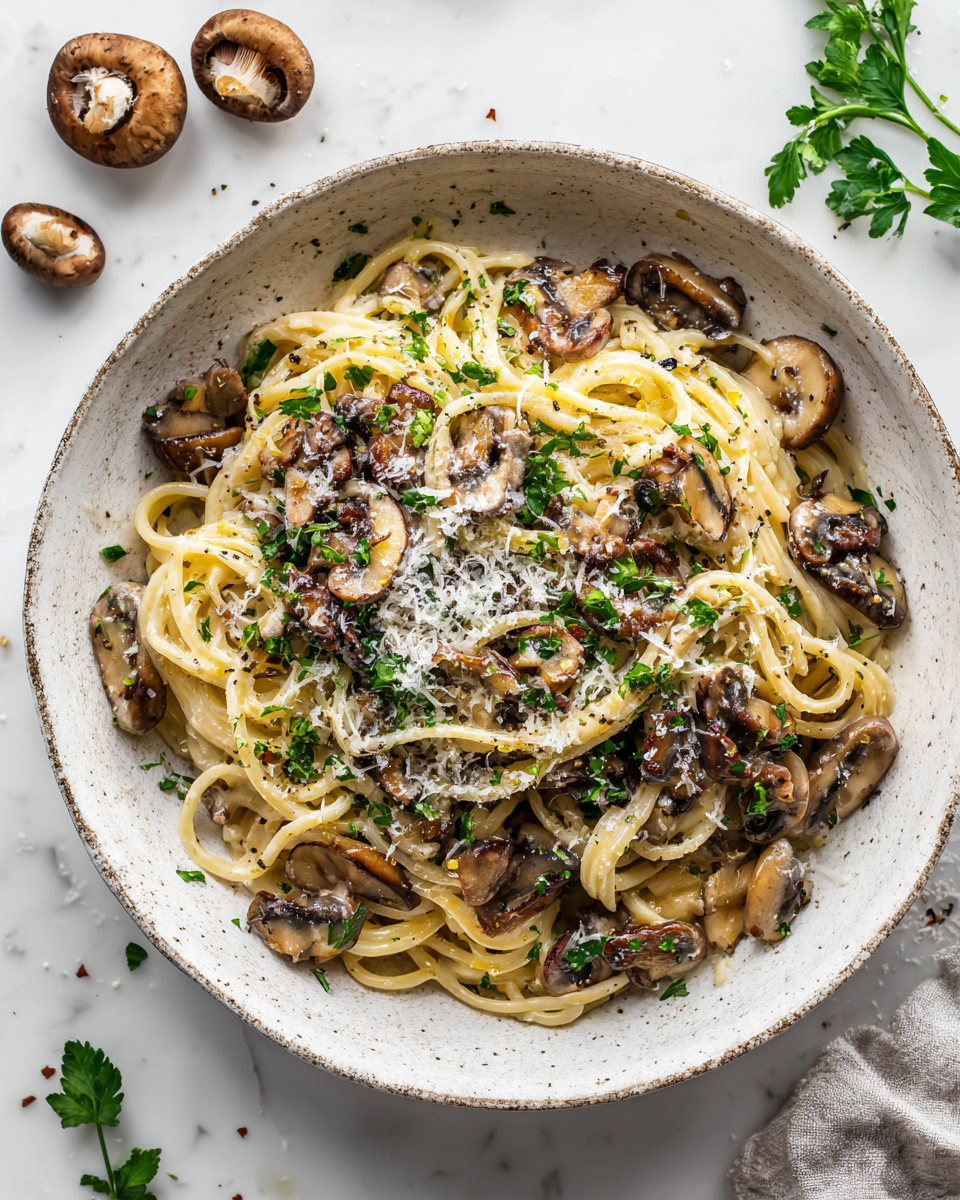 Krémové houbové těstoviny s česnekem a parmazánem v podzimní atmosféře