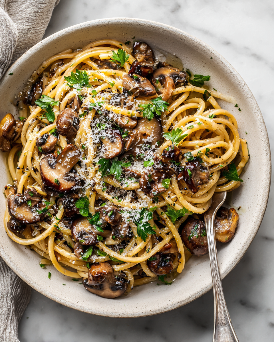 Krémové houbové těstoviny s česnekem a parmazánem v podzimní atmosféře