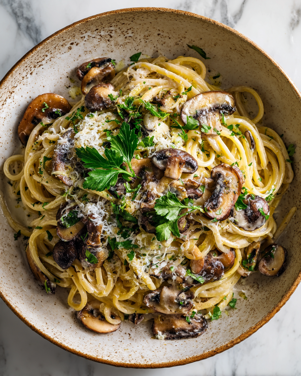 Krémové houbové těstoviny s česnekem a parmazánem v podzimní atmosféře