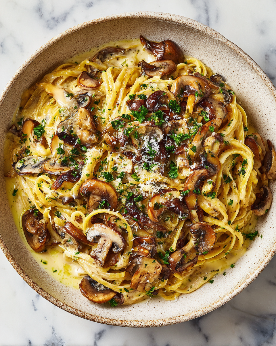 Krémové houbové těstoviny s česnekem a parmazánem v podzimní atmosféře