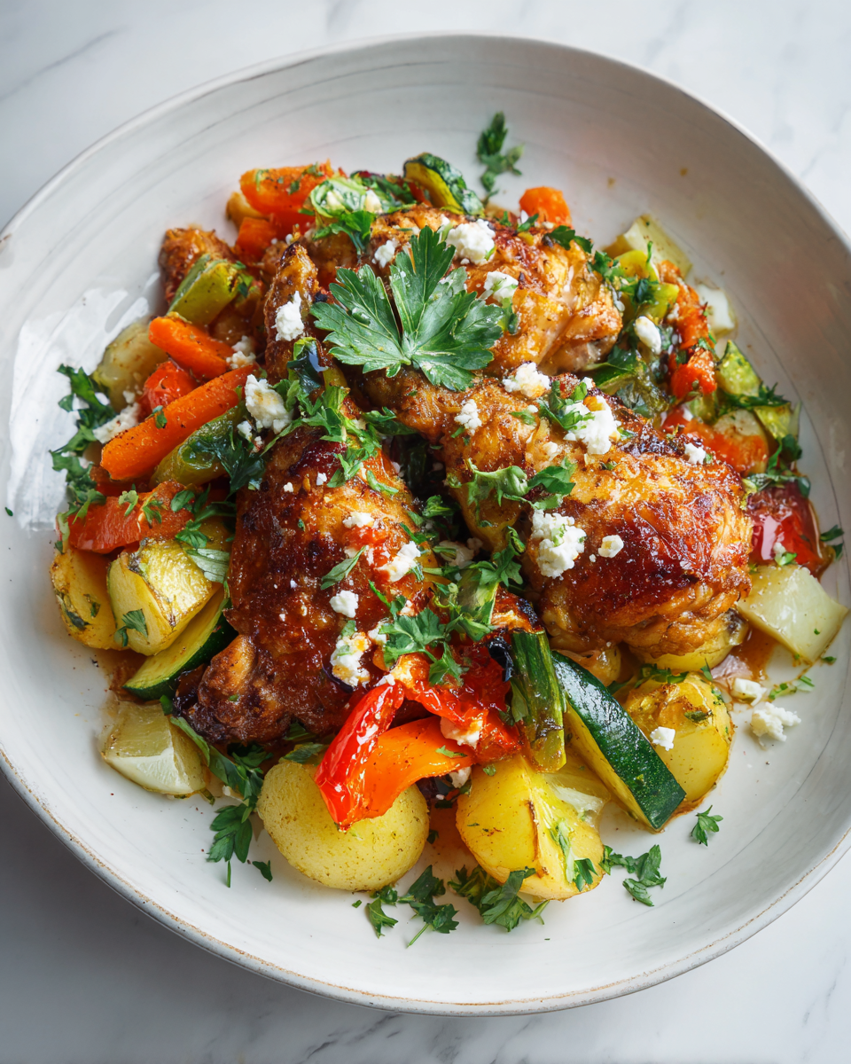 Pečené kuře se sezónním zeleninovým mixem a feta sýrem