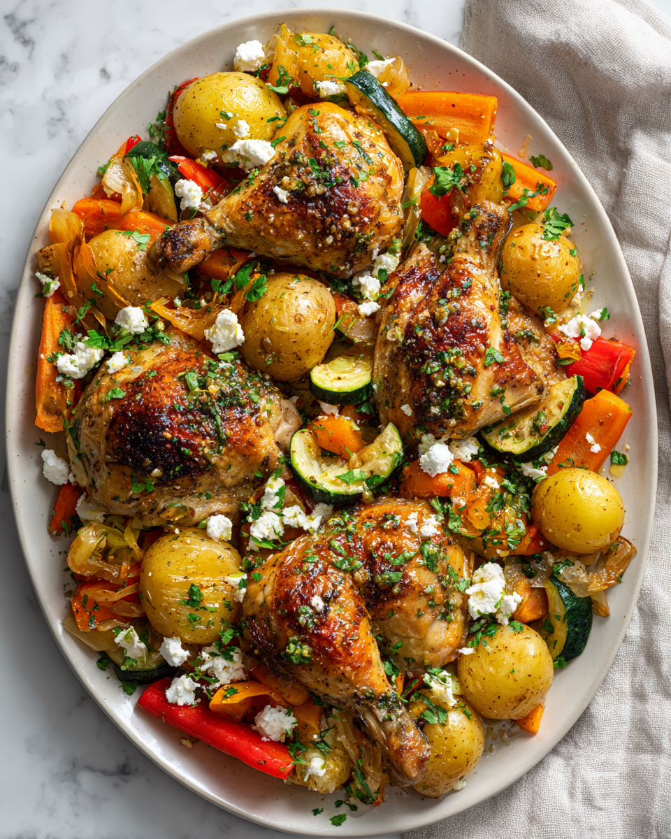 Pečené kuře se sezónním zeleninovým mixem a feta sýrem