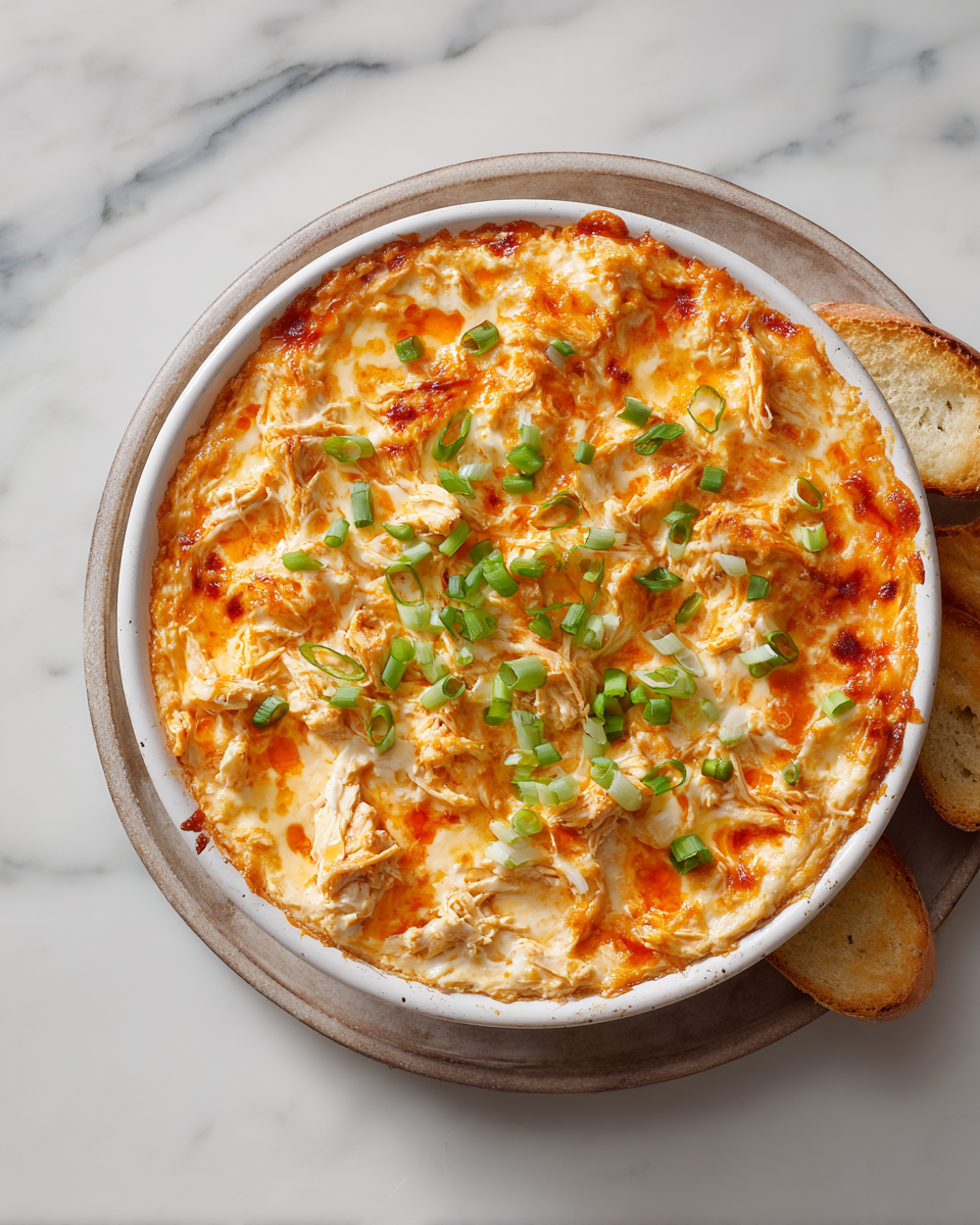 Nashville Hot Chicken Dip podávaný na talíři s čipsy a zeleninou